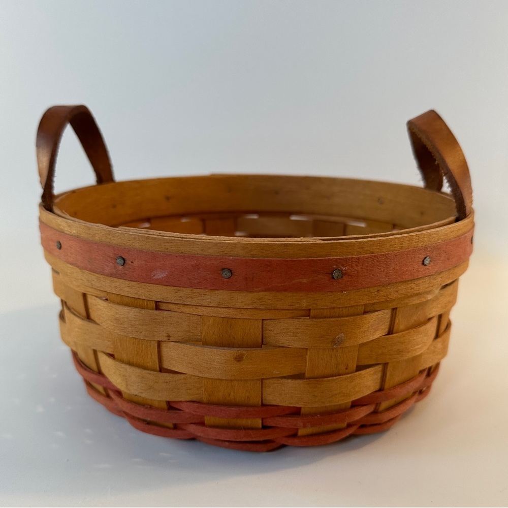 VTG Longaberger 1995 Rustic Brown Woven Basket with Leather‎ Handles